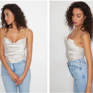 Satin Drawstring Side Cowl Neck Cami